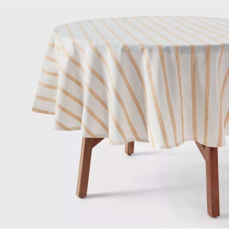 70″ Cotton Striped Round Tablecloth Yellow