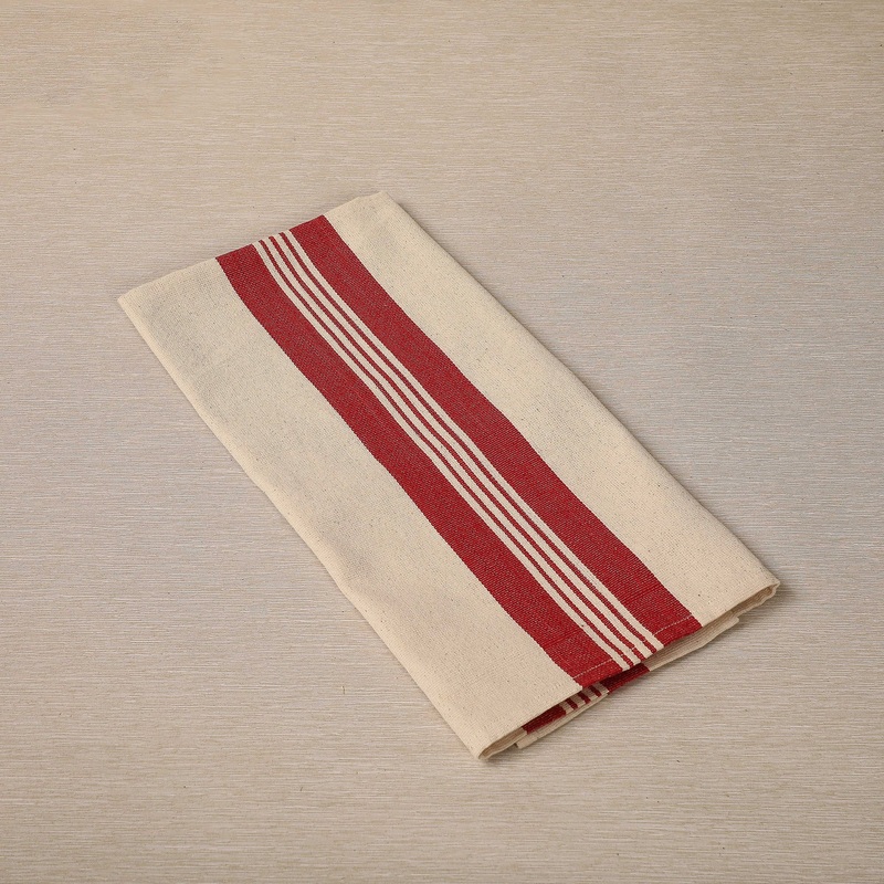 Kitchen towel with wide red stripes