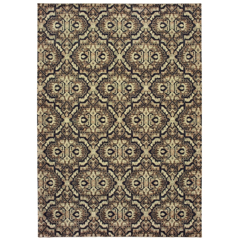 Raleigh Brown Navy Traditional Geometric Indoor Rug
