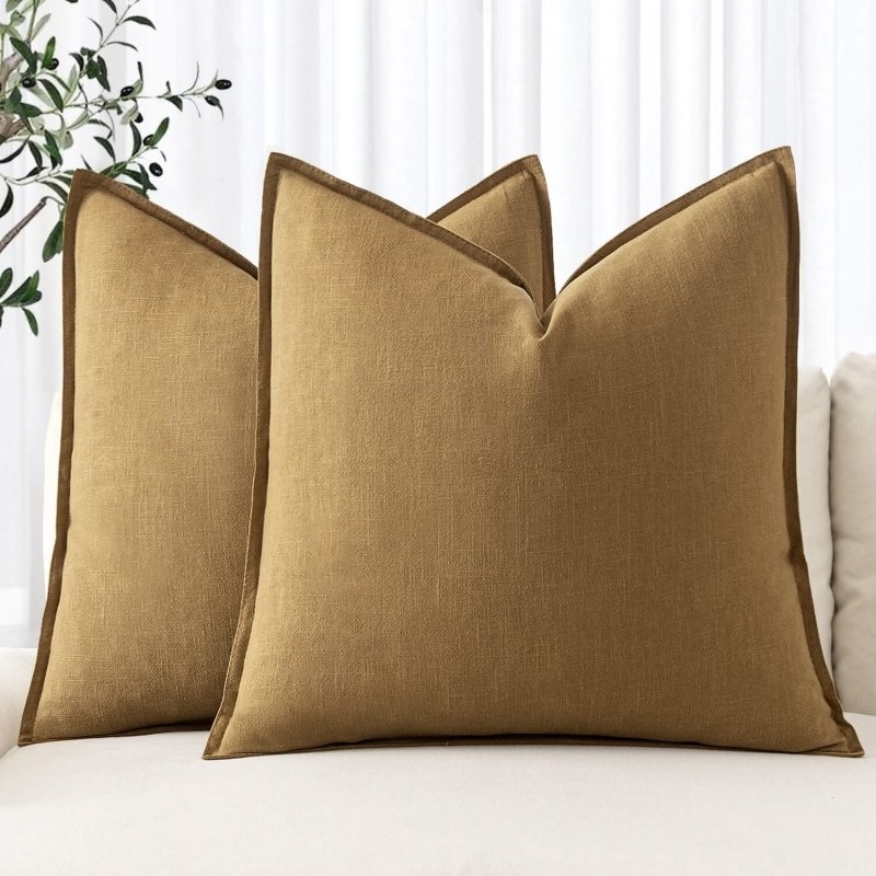 MIULEE Linen Pillow Covers 20×20 Inch Mustard Yellow Decorative Throw Pillow Covers Pack of 2 Soft Accent Farmhouse Couch Pillowcases Modern Home Decors for Sofa Cushion Living Room Bed