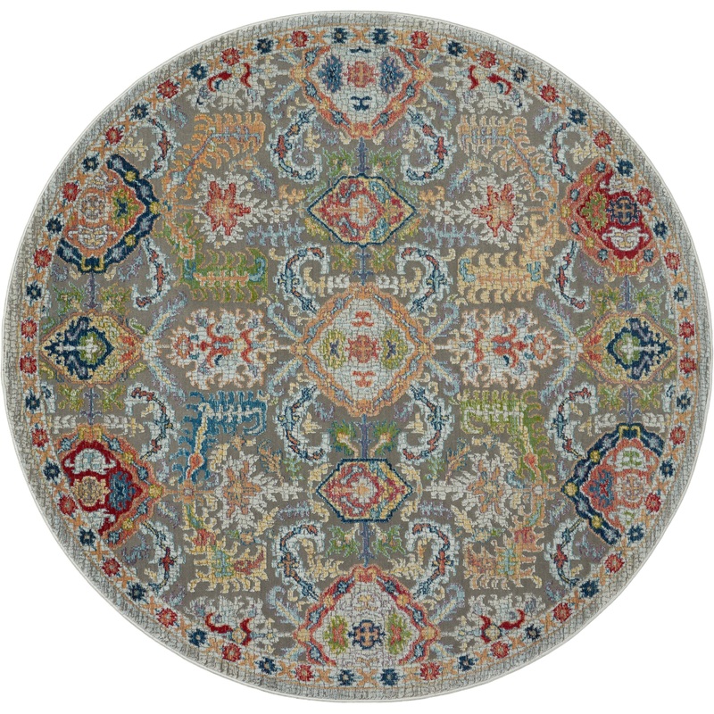 Nourison Ankara Global 4′ x Round Grey/Multicolor Bohemian Indoor Rug
