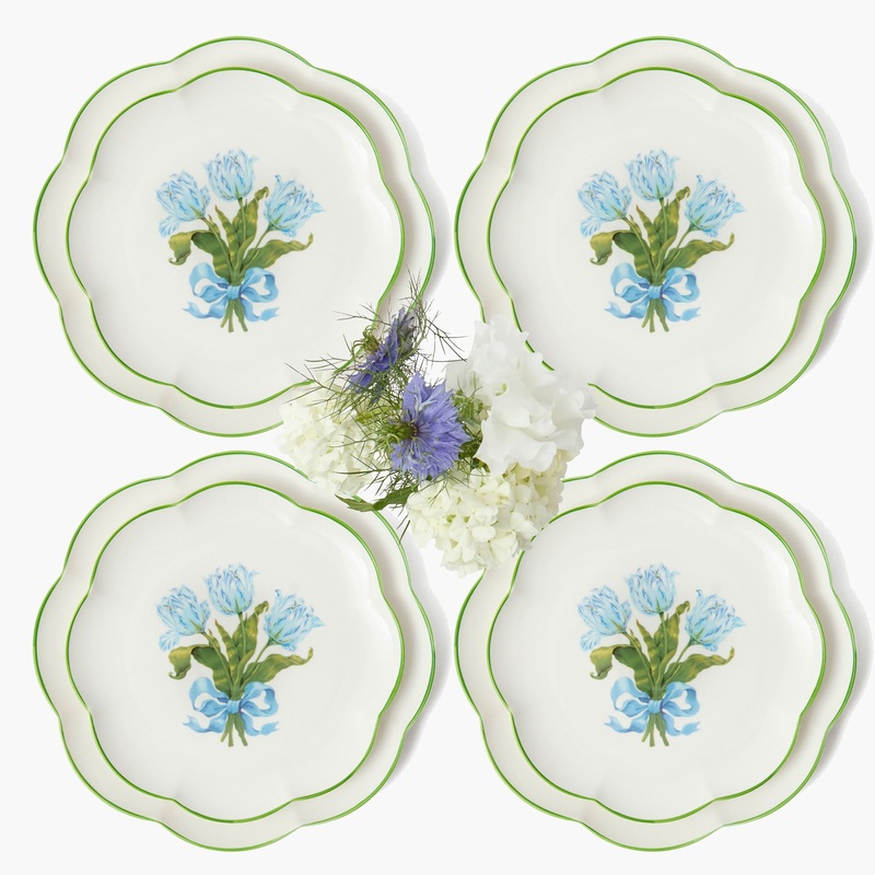 Blue Tulip Dinner & Starter Plates (Set of 8)