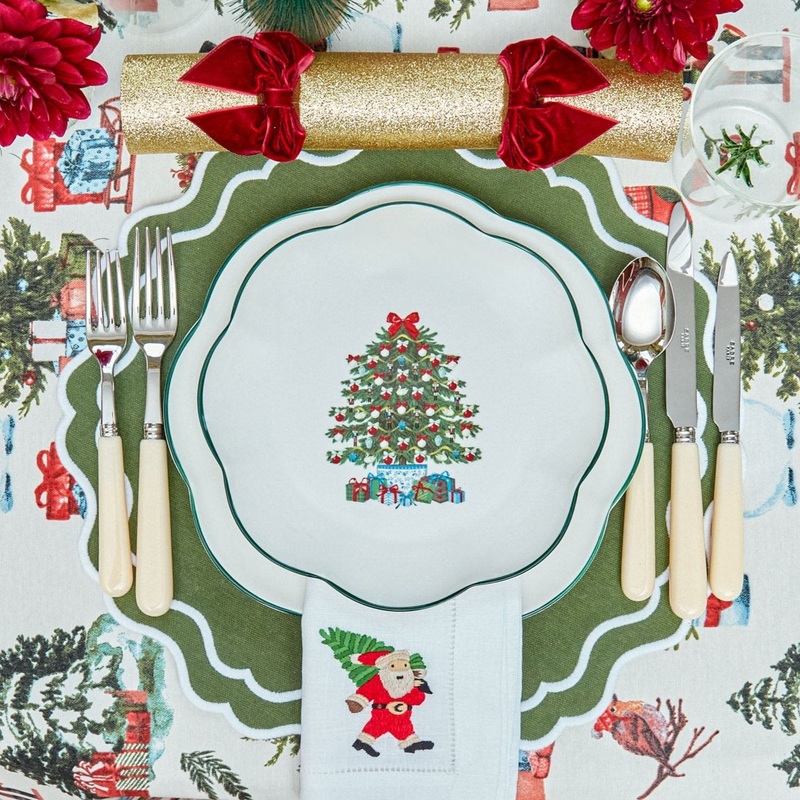 White Hand Embroidered Father Christmas Napkins (Set of 4)