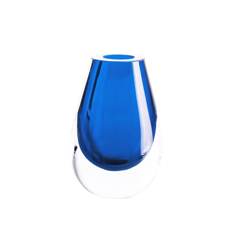 Drop Royal Blue Vase – 6 x 4 x 3 in – Mouth-Blown Thick Glass – Sustainable Elegance