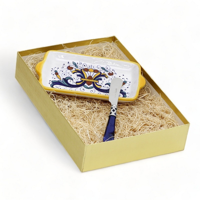GIFT BOX GOLD: With authentic Deruta hand painted ceramic – RICCO DERUTA: Small Tray With Spreader