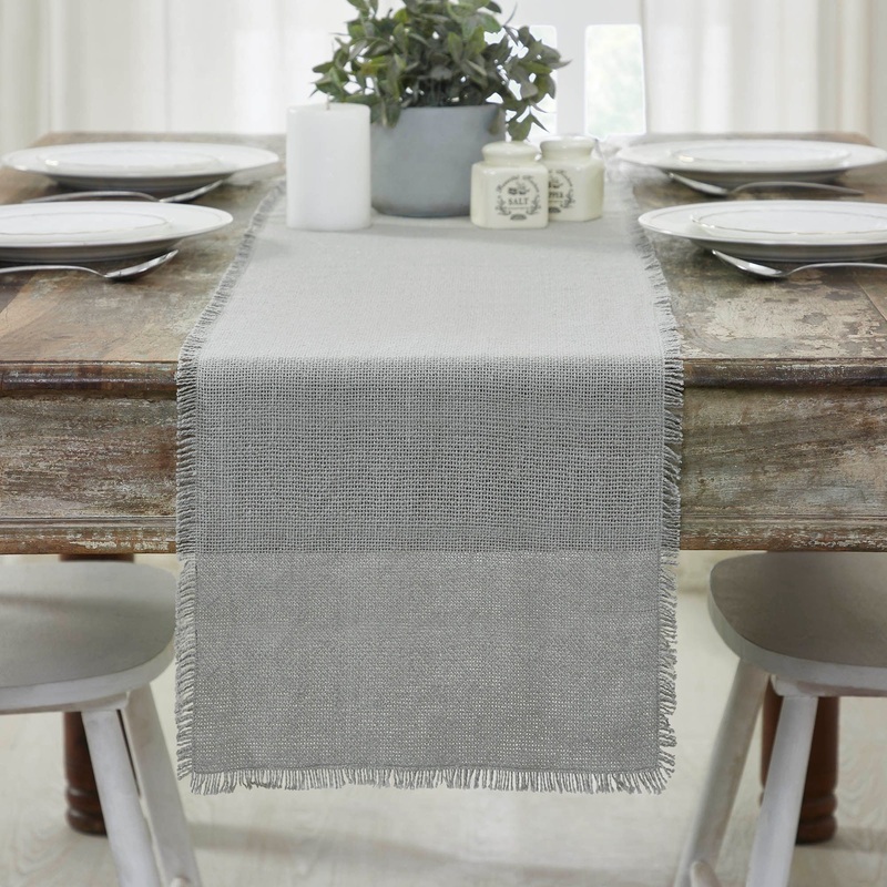 Burlap Dove Grey Runner Fringed 12×72