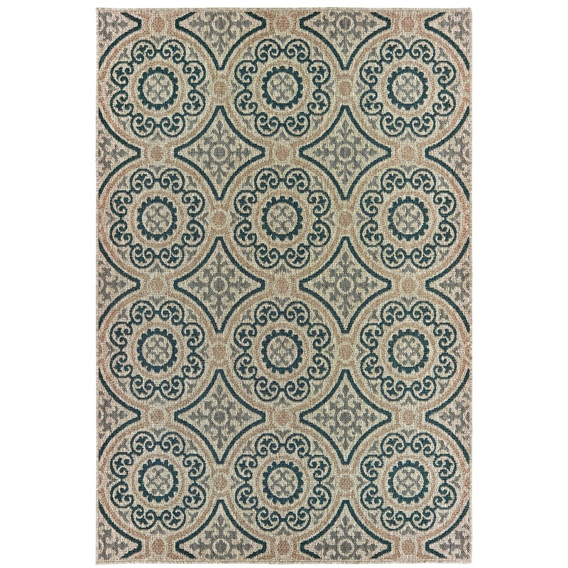 Latitude Grey Teal Casual Geometric Indoor/Outdoor Rug