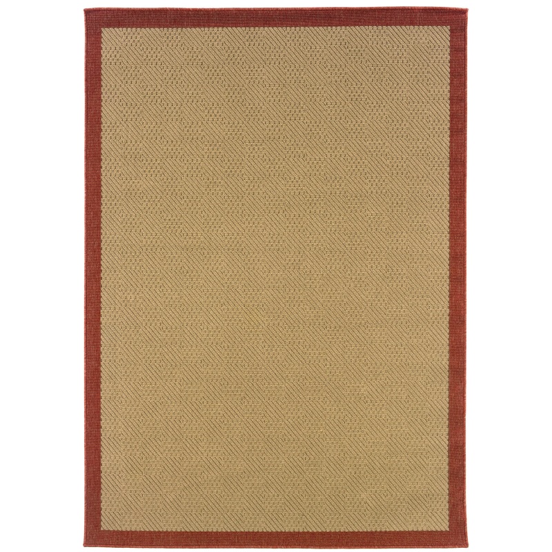 Lanai Beige Red Casual Border Indoor/Outdoor Rug
