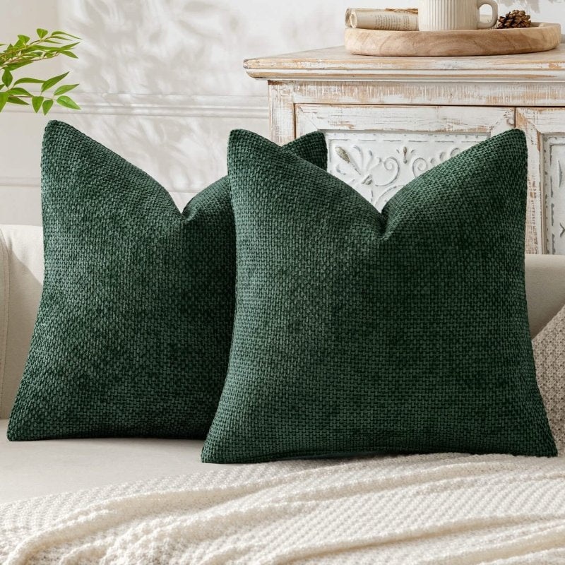 MIULEE Pack of 2 Christmas Green Decorative Pillow Covers 20×20 Inch Soft Chenille Couch Throw Pillows Farmhouse Cushion Covers for Home Decor Sofa Bedroom Living Room