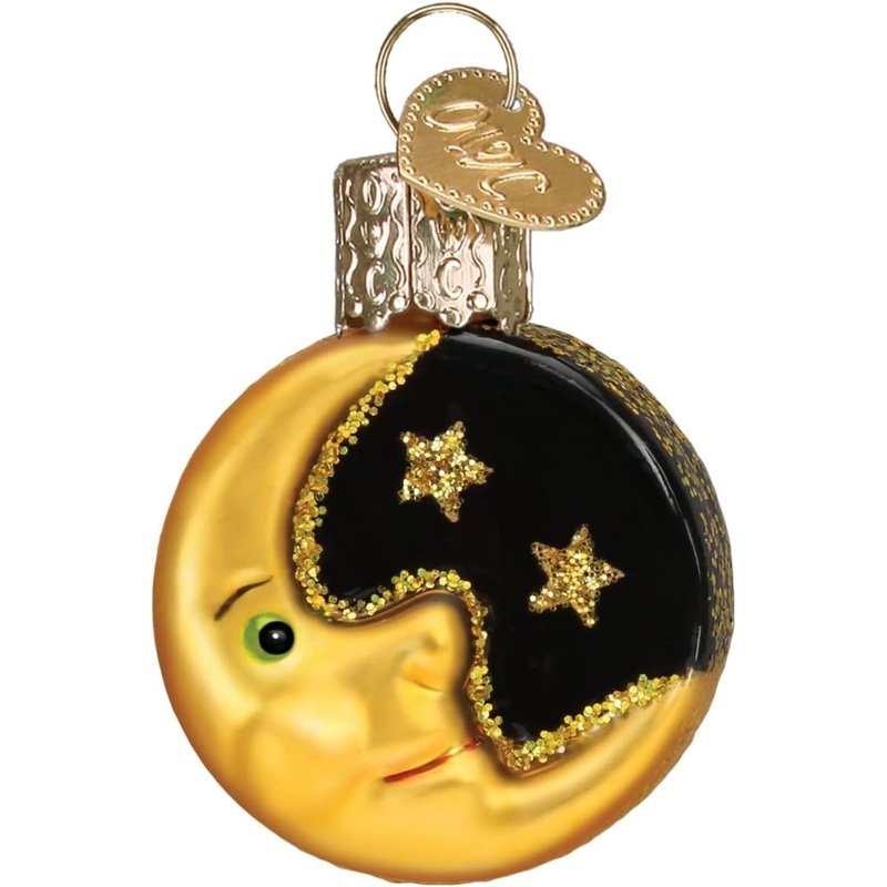 Old World Christmas Mini Glass Blown Moon Ornament, 1.25″