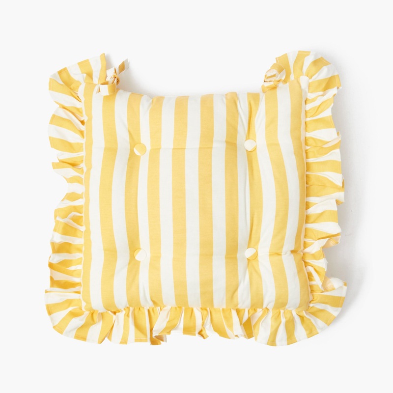 Frilled Yellow Stripe Seat Pad Cushion
