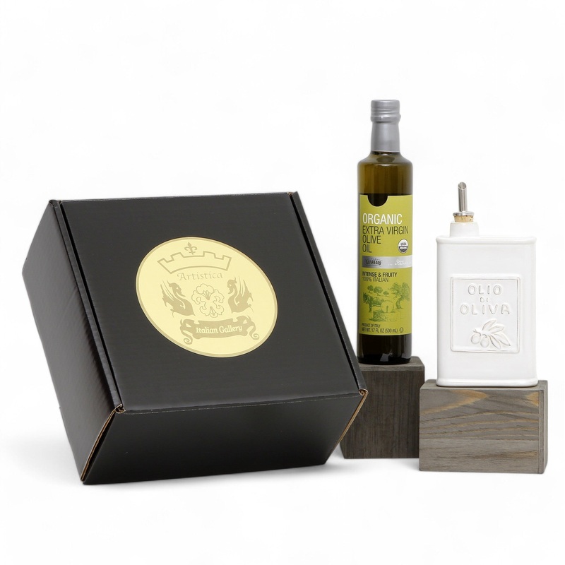 GIFT BOX: With VIETRI Olive Oil Can Dispenser + EVOO bottle – LASTRA WHITE Design
