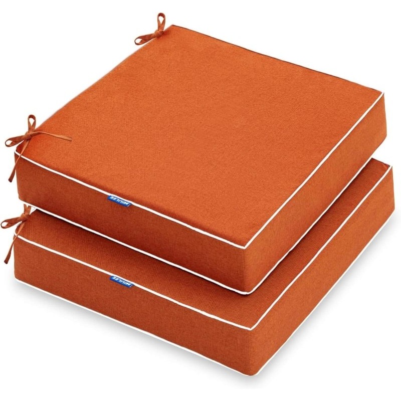 MIULEE 24 x 24 x 4 Inch Outdoor Chair Cushions,Waterproof Seat Cushions for Patio Furniture Garden with Ties Patio Chair Cushions Set of 2,Orange