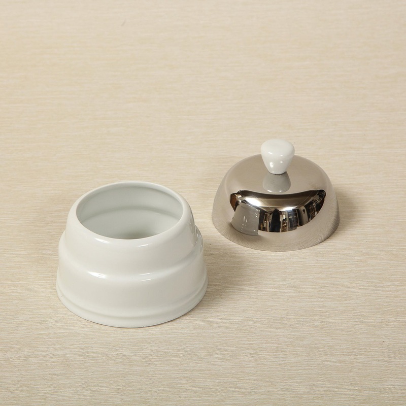 Salam white porcelain and steel covered sugar bowl