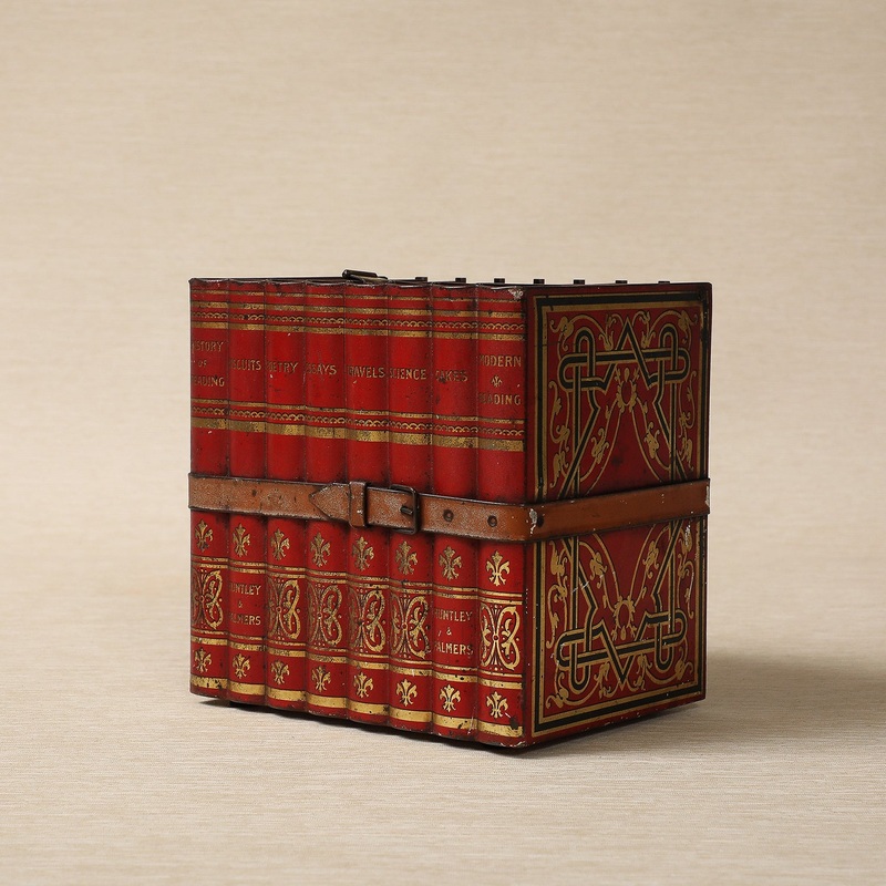 Faux books biscuit tin box in red by Huntley & Palmers c.1910