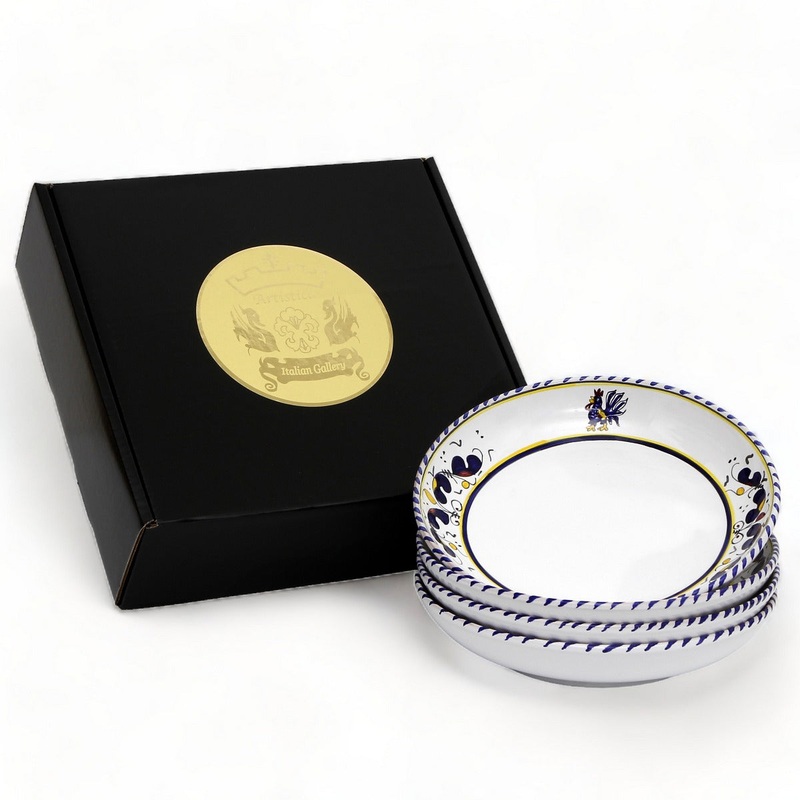 GIFT BOX: With Deruta Shallow Bowl – BLUE ROOSTER design (4 Pcs)