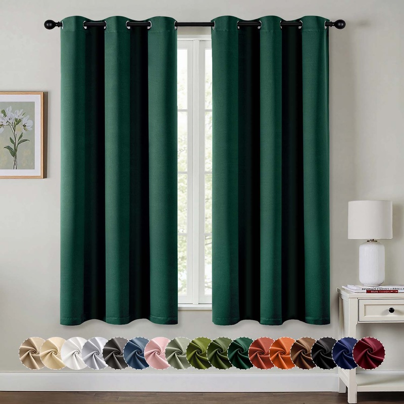 MIULEE Hunter Green Blackout Curtains for Bedroom Living Room 63 Inches Long 2 Panels, Thermal Insulated Room Darkening Drapes Solid Grommet Top Noise Reduction Emerald Green Curtains 40×63 Inch