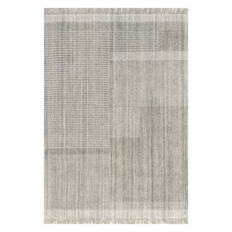 Mozai Fringed Wool-Blend Rug | Light Grey