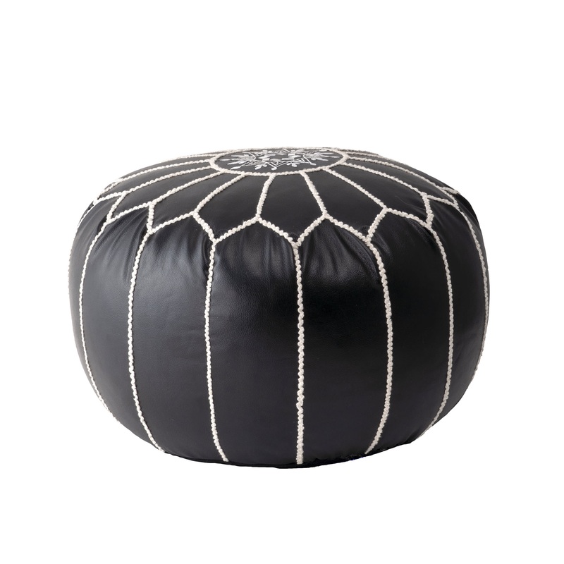 Faux Leather Pouf | Black