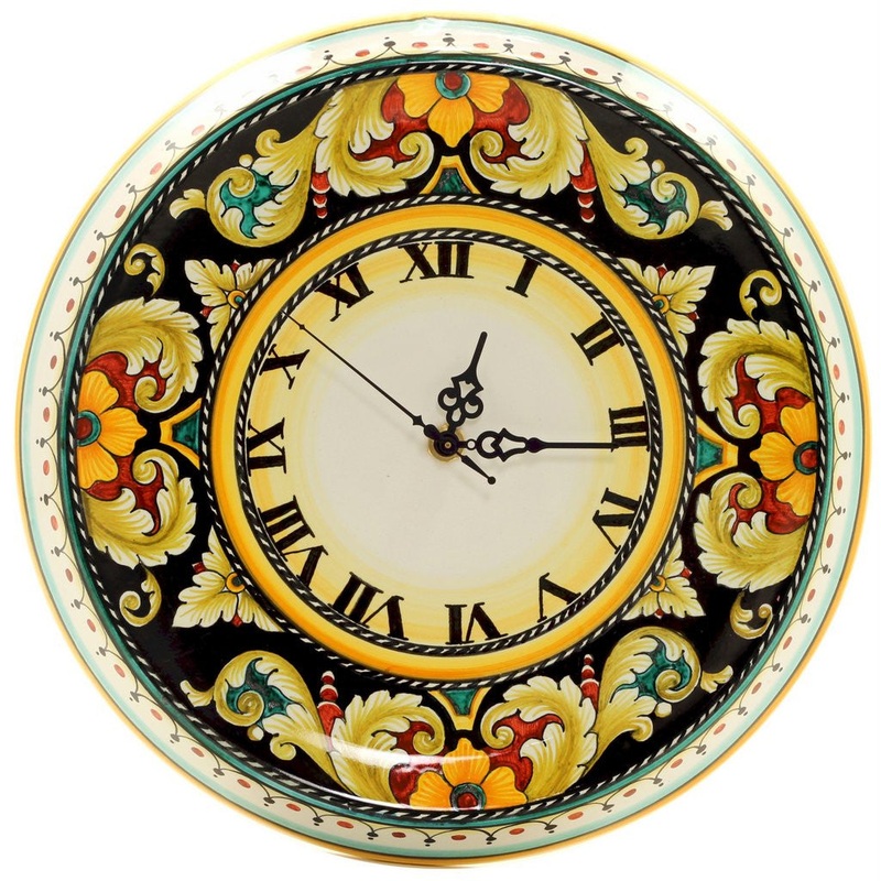 DERUTA VARIO: Round Wall Clock Dec Foglie F Nero