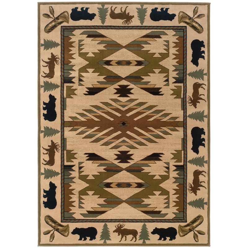Hudson Ivory Green Country Southwest/Lodge Indoor Rug