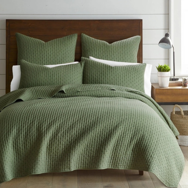 Cross Stitch 100% Cotton Quilt Set – Forest Green