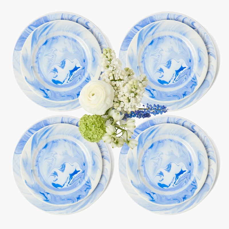 Julia Blue Marbled Dinner & Starter Plates (Set of 8)