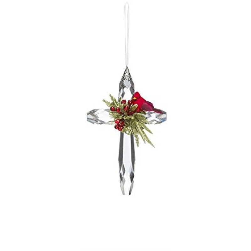 Ganz KK216 Mistletoe Cardinal Cross Ornament, Acrylic 5 x 7