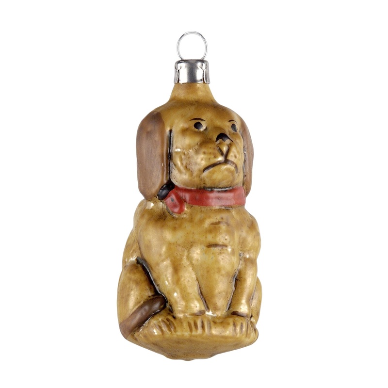 Marolin Manufaktur Glass Christmas Tree Ornament, Sitting Dog 4″