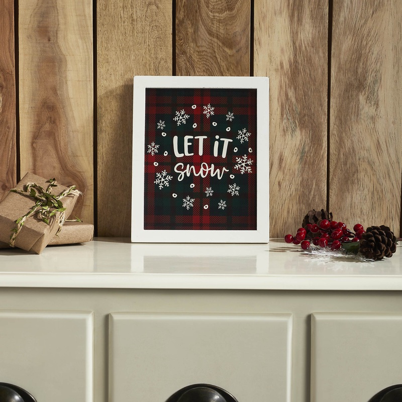 Let It Snow Plaid Wall Hanging Sign 11×9