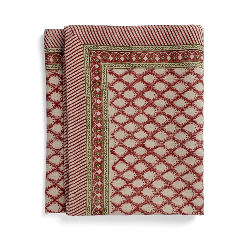 Linen Tablecloth Cypress Design – Red