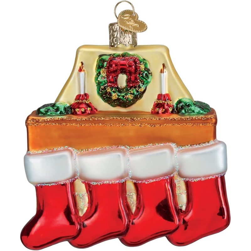 Old World Christmas Glass Blown Family of 4 Stockings Ornament, 4″