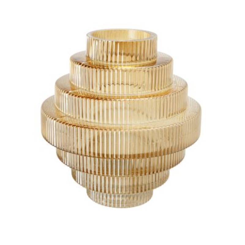 Tiered Geometric Luster Clear Amber Large Vase