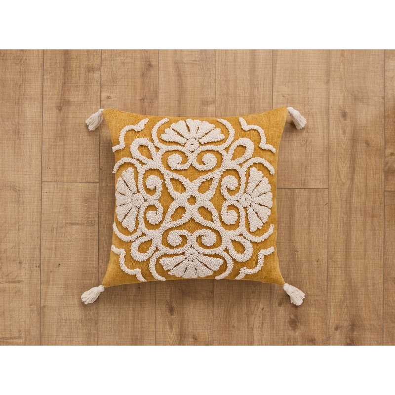 Yellow Medallion Tufted Pillow