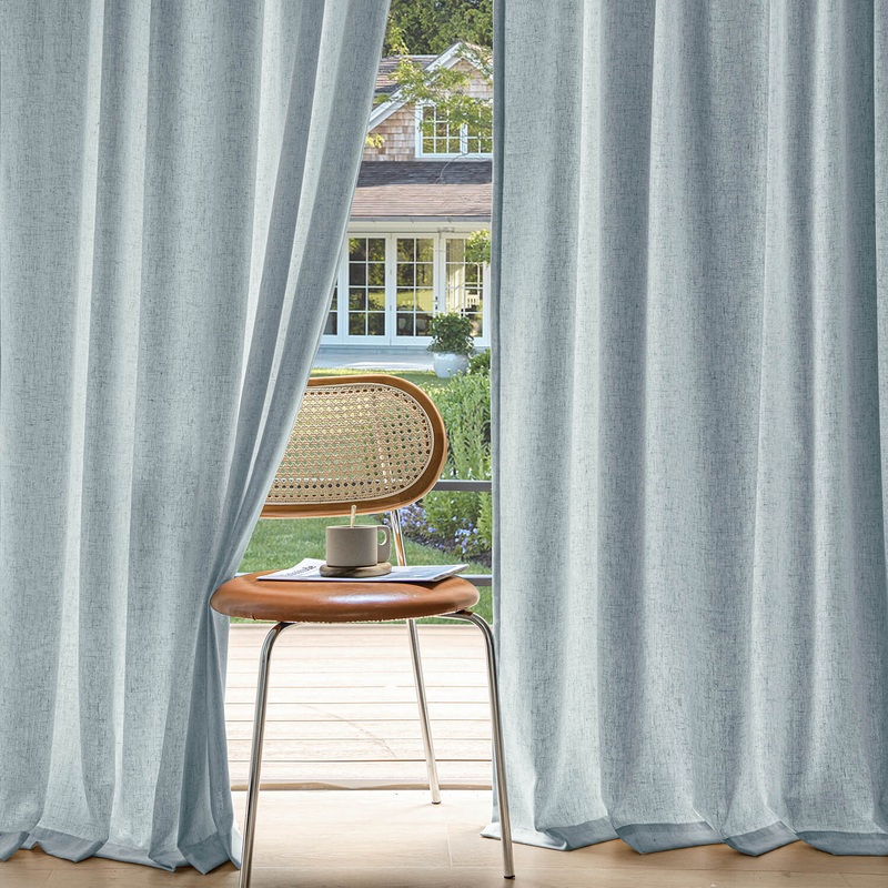 MIULEE Non-See-Through Privacy Linen Curtains 2 Panels, Light Filtering Window Curtains Farnhouse Textured Back Tab Semi Sheer Drapes for Bedroom Living Room, 52 x 84 Inches Long, Stone Blue