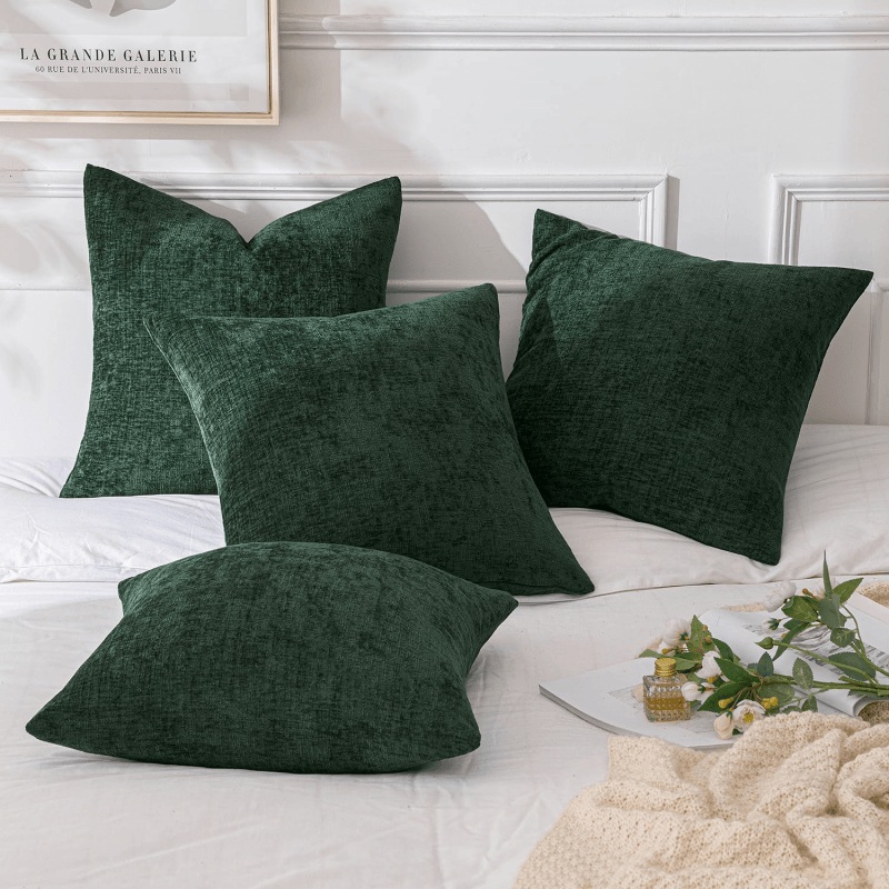 MIULEE Pack of 4 Christmas Dark Green Throw Pillow Covers 20×20 Inch Soft Chenille Couch Pillow Covers for Sofa Living Room Solid Dyed Pillow Cases