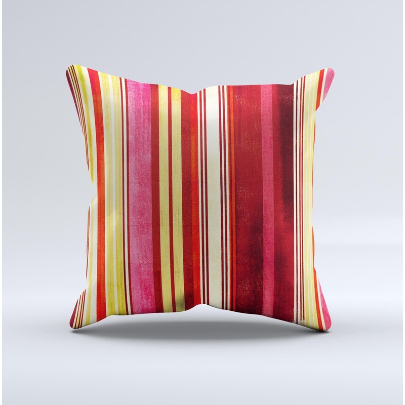 Vintage Red & Yellow Grunge Striped Ink-Fuzed Decorative Throw Pillow