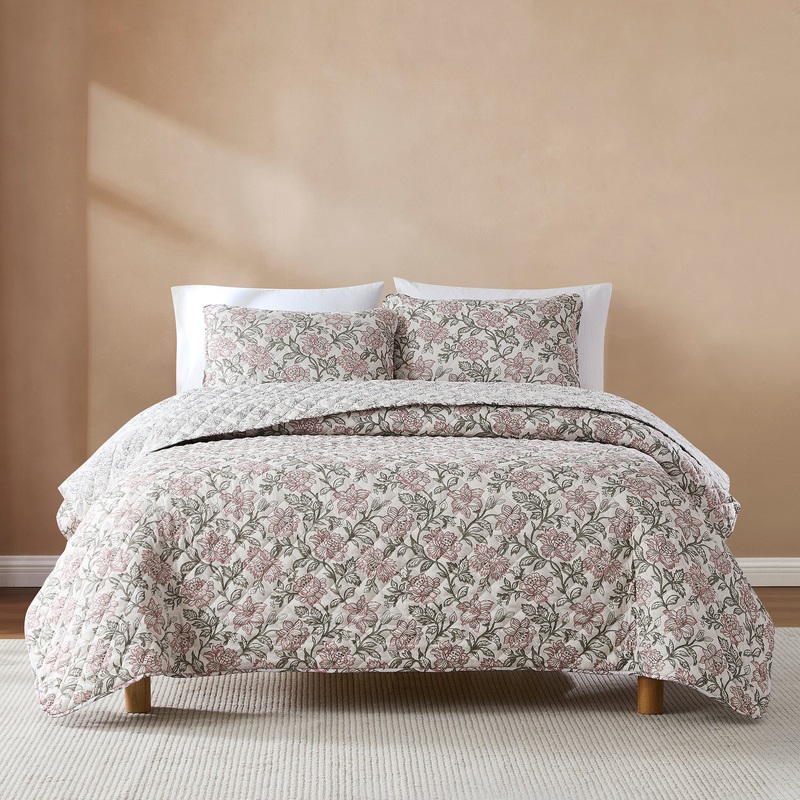 Zara Floral Block Reversible Quilt Set