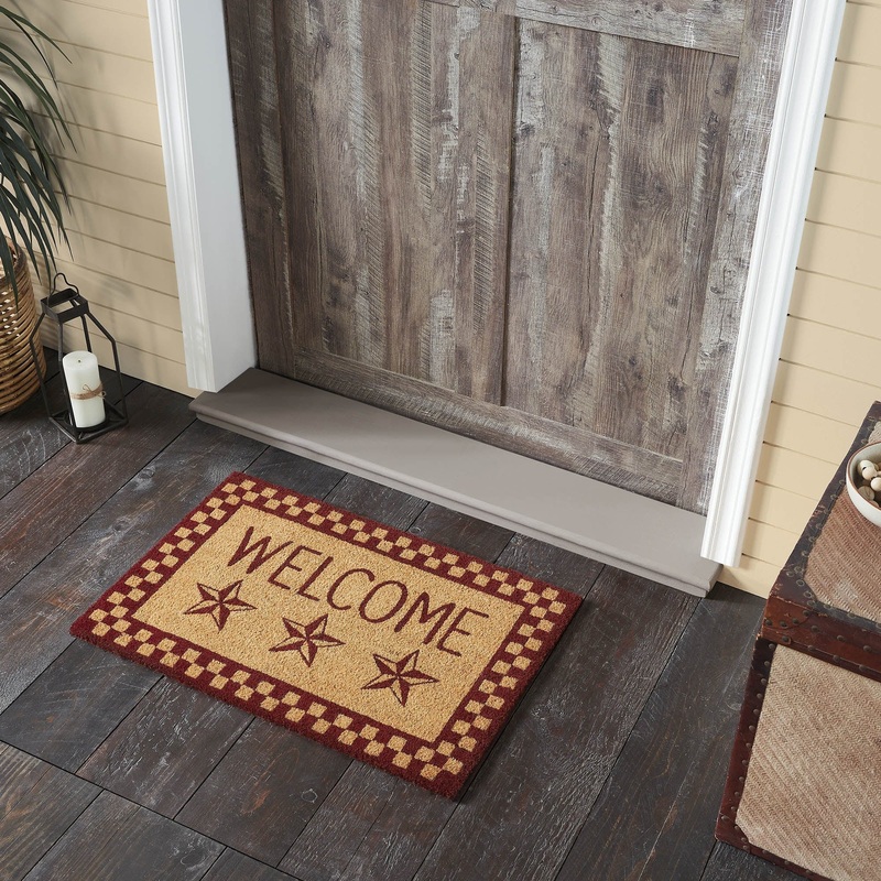 Burgundy Check Stars Coir Welcome Rug Rect 20×30