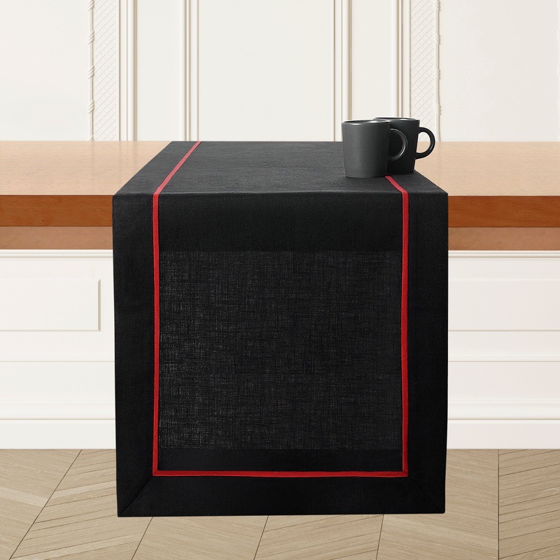 Black and Red Pure Linen Table Runner – Reversible
