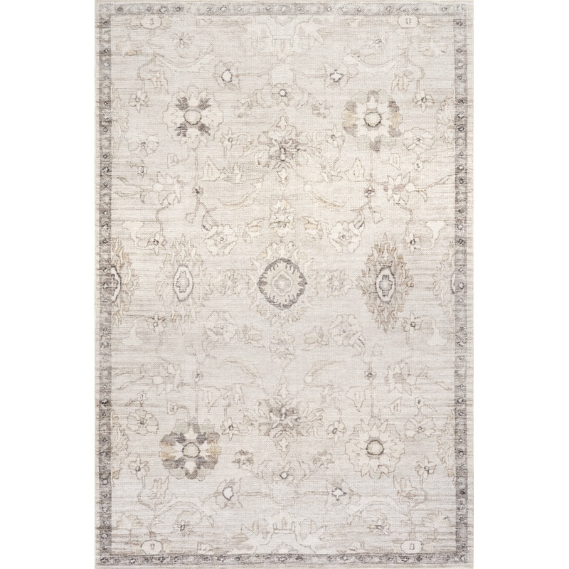 Cadence Floral Washable Rug | Taupe