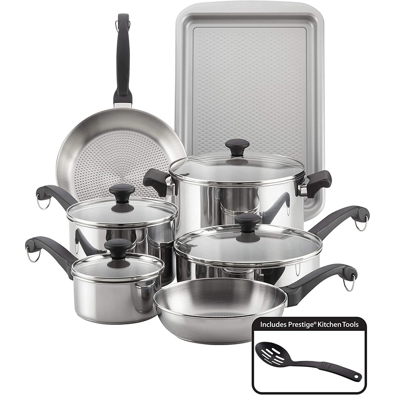 Farberware Classic Traditional Stainless Steel Cookware Pots and Pans Set, 12 Piece