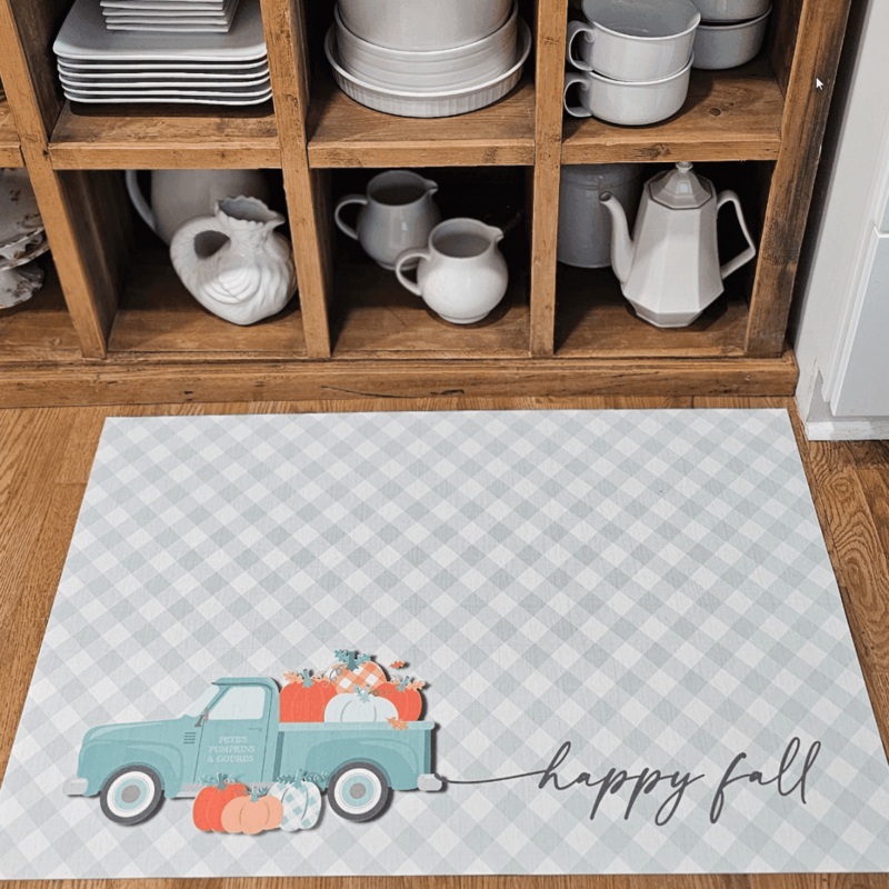 Happy Fall Pumpkin Truck FloorFlat | Turquoise – Premium Vinyl Mat