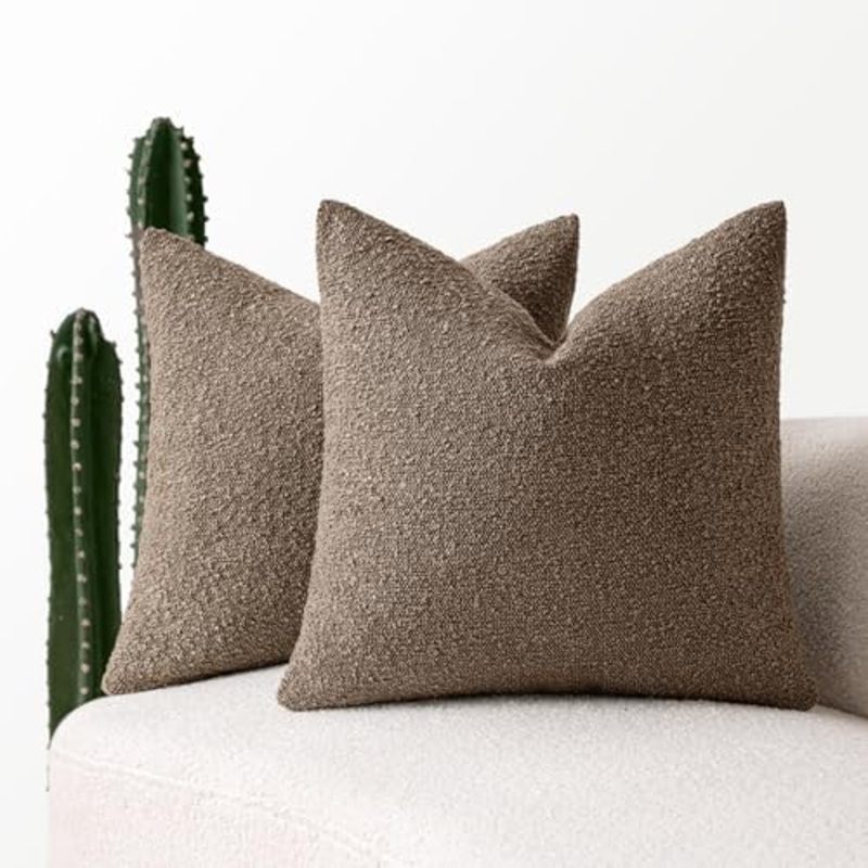 MIULEE 24×24 Decorative Euro Sham Throw Pillows for Bed Set of 2 Textured Boucle Neutral Throw Pillow Coverss Dark Brown Accent Solid Vintage Pillowcase Cozy Soft Sofa Livingroom Home Decor