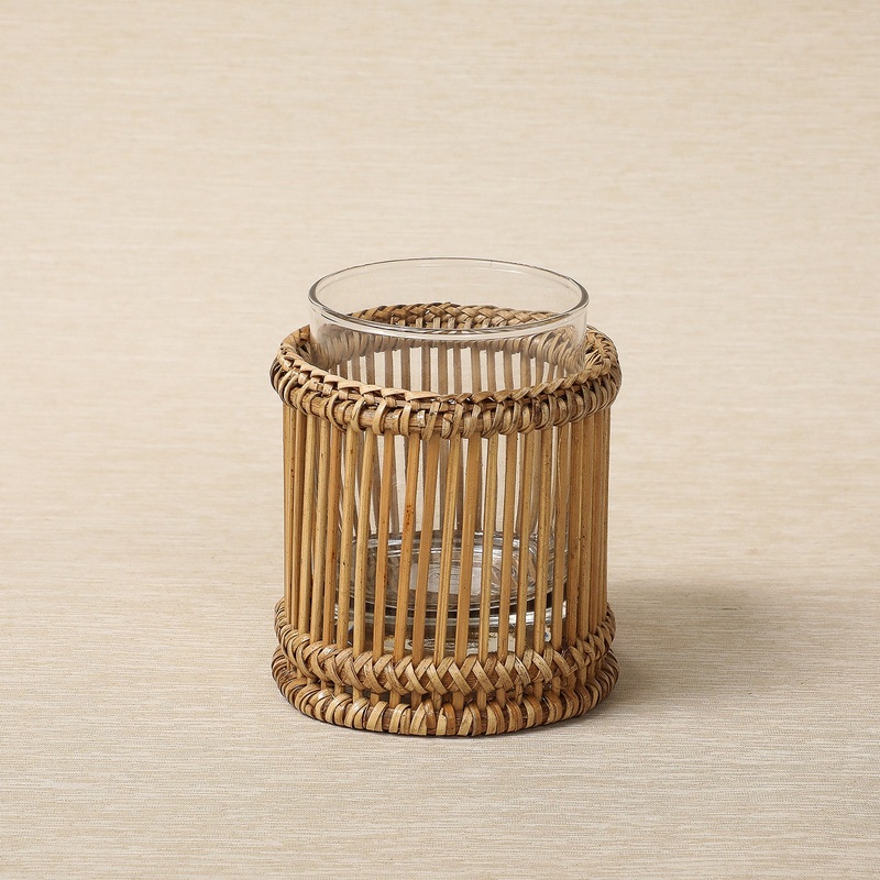 Honey brown rattan wrapped glass