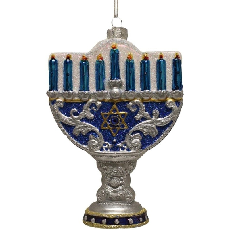 Kurt Adler Noblle Gems Glass Ornaments, Happy Hanukkah Lights