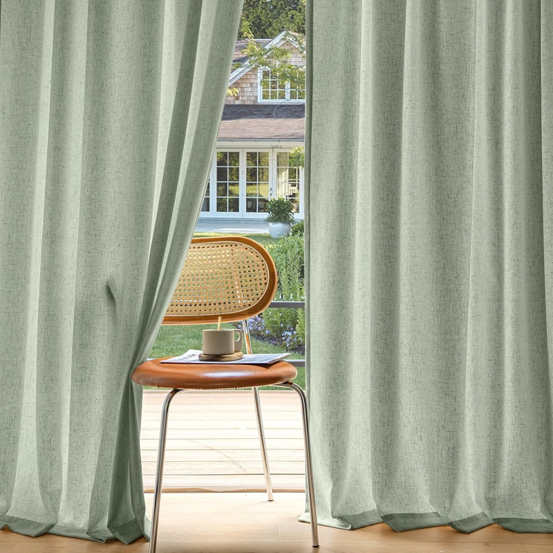 MIULEE Non-See-Through Privacy Linen Curtains 2 Panels, Light Filtering Window Curtains Farnhouse Textured Back Tab Semi Sheer Drapes for Bedroom Living Room, 52 x 108 Inches Long, Sage Green