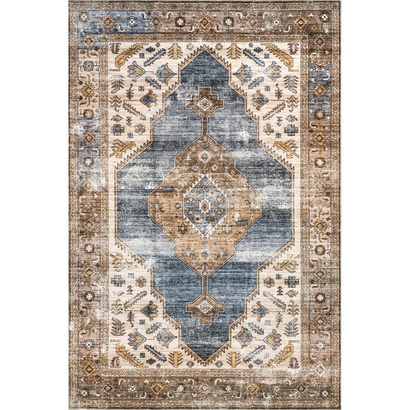 Native Iris Medallion Washable Rug | Blue