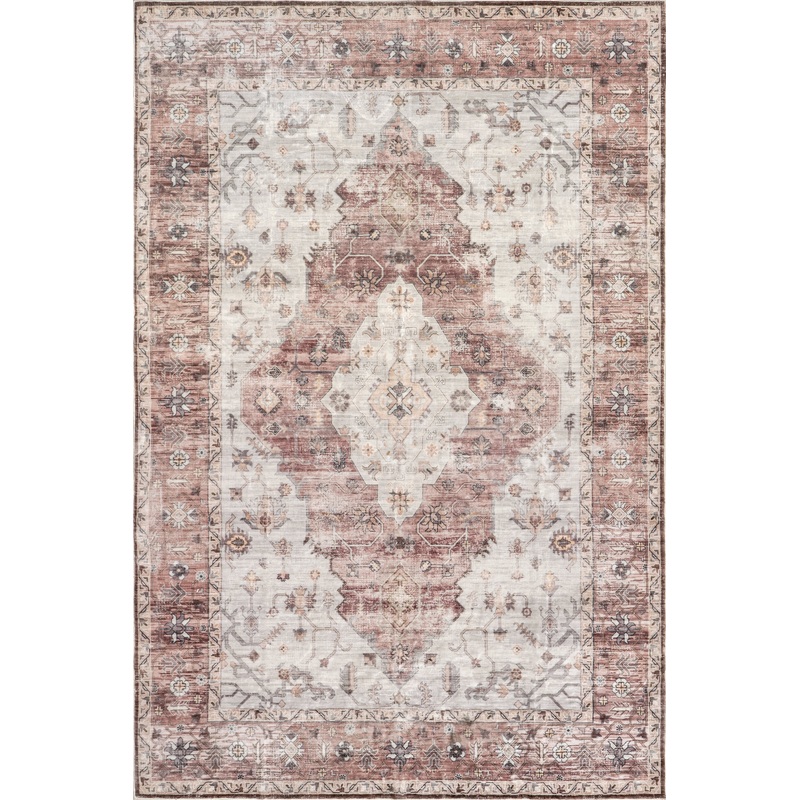 Vikky Diamond Medallion Washable Rug | Blush Pink