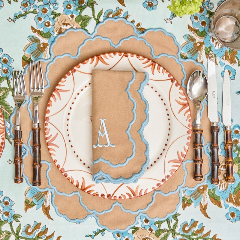 Lily Sand & Blue Placemats & Napkins (Set of 4)